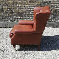 Laura Ashley Southwold Brown Tan Leather Fireside Wingback Armchair