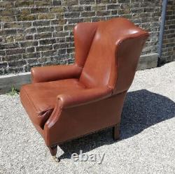 Laura Ashley Southwold Brown Tan Leather Fireside Wingback Armchair