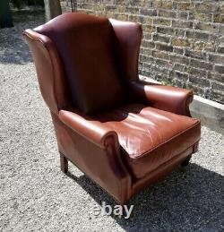 Laura Ashley Southwold Brown Tan Leather Fireside Wingback Armchair