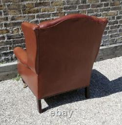 Laura Ashley Southwold Brown Tan Leather Fireside Wingback Armchair