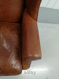 Laura Ashley'denbigh' Armchair Distressed Brown Leather Wing Back, Fireside