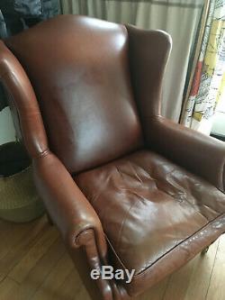 Laura Ashley'denbigh' Armchair Tan/brown Leather Wing Back Chair, Fireside