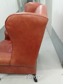 Laura Ashley'denbigh' Armchair Tan/brown Leather Wing Back Chair, Fireside