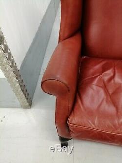 Laura Ashley'denbigh' Armchair Tan/brown Leather Wing Back Chair, Fireside