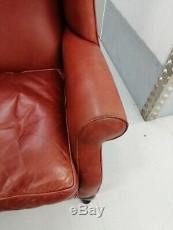 Laura Ashley'denbigh' Armchair Tan/brown Leather Wing Back Chair, Fireside