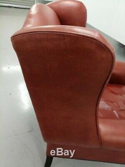 Laura Ashley'denbigh' Armchair Tan/brown Leather Wing Back Chair, Fireside