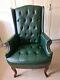 Leather Chesterfield Fireside Check Fabric Wing Back Chair