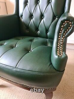 Leather Chesterfield fireside check fabric wing back chair