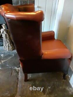 Leather High Back Wing Armchair Fireside Chair Oxblood Red