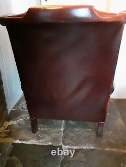 Leather High Back Wing Armchair Fireside Chair Oxblood Red