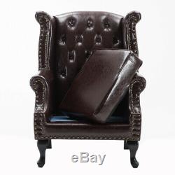 Leather Stud Chesterfield Wing Back Queen Anne Fireside Armchair Sofa Chair Seat