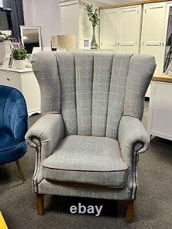 Leather & Wool Wing Chair Winged Back Armchair Accent Fireside Living Room