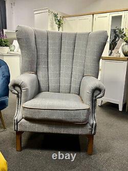 Leather & Wool Wing Chair Winged Back Armchair Accent Fireside Living Room