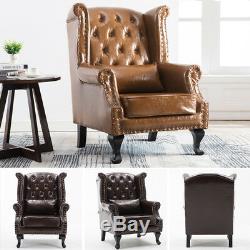 Leather/Wool-look Fabric Armchair Wing Chair High Back Orthopedic Fireside Seat