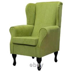Lime Green Velvet Wingback Armchair Fireside Accent Handmade in Fabric