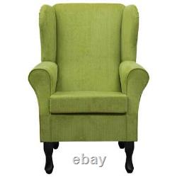 Lime Green Velvet Wingback Armchair Fireside Accent Handmade in Fabric