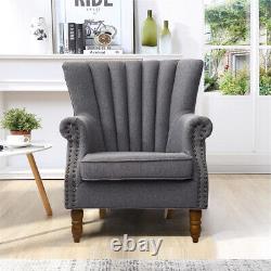 Linen Armchair Chesterfield Fireside Wing Back Chair Lounge Tub Queen Anne Sofa