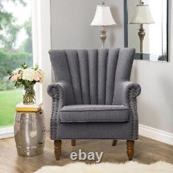 Linen Armchair Chesterfield Fireside Wing Back Chair Lounge Tub Queen Anne Sofa