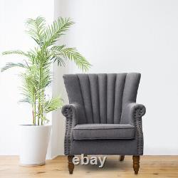 Linen Armchair Chesterfield Fireside Wing Back Chair Lounge Tub Queen Anne Sofa