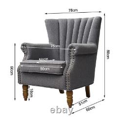 Linen Armchair Chesterfield Fireside Wing Back Chair Lounge Tub Queen Anne Sofa
