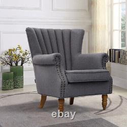 Linen Armchair Chesterfield Fireside Wing Back Chair Lounge Tub Queen Anne Sofa