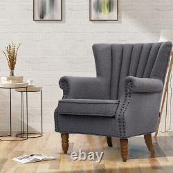 Linen Armchair Chesterfield Fireside Wing Back Chair Lounge Tub Queen Anne Sofa