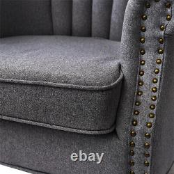 Linen Armchair Chesterfield Fireside Wing Back Chair Lounge Tub Queen Anne Sofa