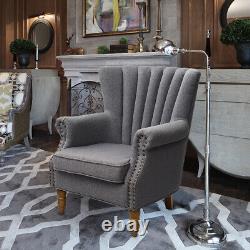 Linen Armchair Chesterfield Fireside Wing Back Chair Lounge Tub Queen Anne Sofa