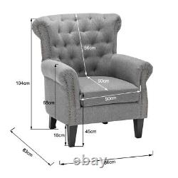 Linen Chesterfield Wing Back Chair Rivet Armchair Bedroom Lounge Fireside Sofa