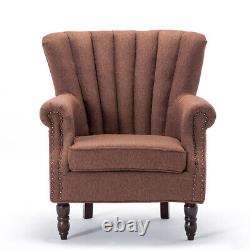 Linen Fabric Armchair Occasional Wing Back Chesterfield Arm Fireside Sofa Accent