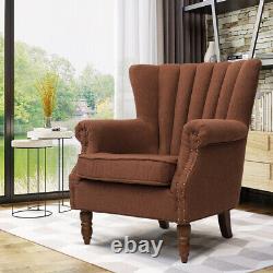 Linen Fabric Armchair Occasional Wing Back Chesterfield Arm Fireside Sofa Accent
