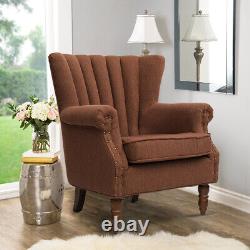 Linen Fabric Armchair Occasional Wing Back Chesterfield Arm Fireside Sofa Accent