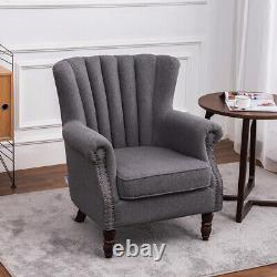 Linen Fabric Armchair Rivet Oyster Shell Back Chair Queen Fireside Sofa Seater