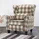 Linen Fabric Armchair Tartan Wingback Occasional Living Room Fireside Sofa Chair