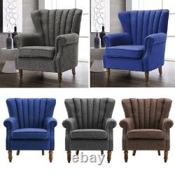 Linen Fabric Chesterfield Wing Chair Living Bedroom High Back Armchair Fireside