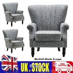 Linen Fabric Occasional Wing Sofa High Back Fireside Armchair Lounge Solid Oak