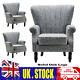 Linen Fabric Occasional Wing Sofa High Back Fireside Armchair Lounge Solid Oak
