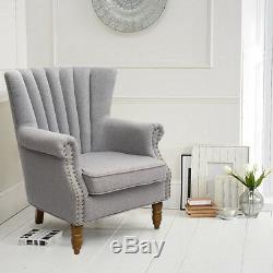 Linen Fabric Retro Accent Armchair Bedroom Lounge Fireside Sofa Chair Wing Back