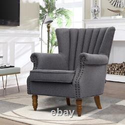 Linen Fabric Retro Accent Armchair Bedroom Lounge Fireside Sofa Chair Wing Back