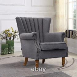 Linen Fabric Retro Accent Armchair Bedroom Lounge Fireside Sofa Chair Wing Back