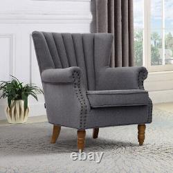 Linen Fabric Retro Accent Armchair Bedroom Lounge Fireside Sofa Chair Wing Back