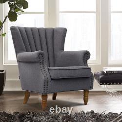 Linen Fabric Retro Accent Armchair Bedroom Lounge Fireside Sofa Chair Wing Back