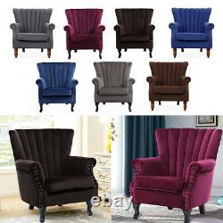 Linen Fabric/Velvet Armchair Chesterfield Fireside Wing Back Chair Lounge Sofa