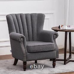 Linen Fabric/Velvet Wingback Upholster Accent Armchair Fireside Sofa Living Room