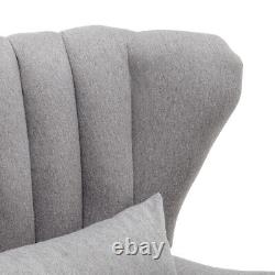 Linen Fabric Wingback Armchair Upholstered Fireside Sofa Chair with Footstool