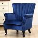 Linen/velvet Armchair Occasional Accent Chair Studded Scallop Back Fireside Seat