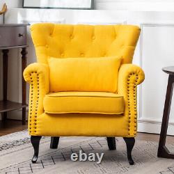 Linen/Velvet Armchair Wing Back Tufted Button Chesterfield Chair Fireside Sofa