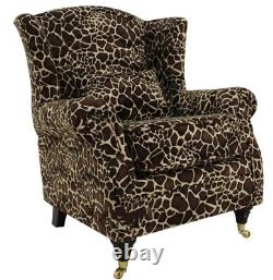 Little Giraffe Fireside Queen Anne High Back Wing Chair Accent Animal Print