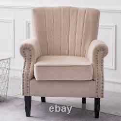Living Room Fireside Armchair Vintage Fabric Upholstered Sofa Chair Studded Arms