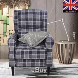 Living Room Recliner Armchair Vintage Wing Back Fireside Check Fabric Sofa Chair
